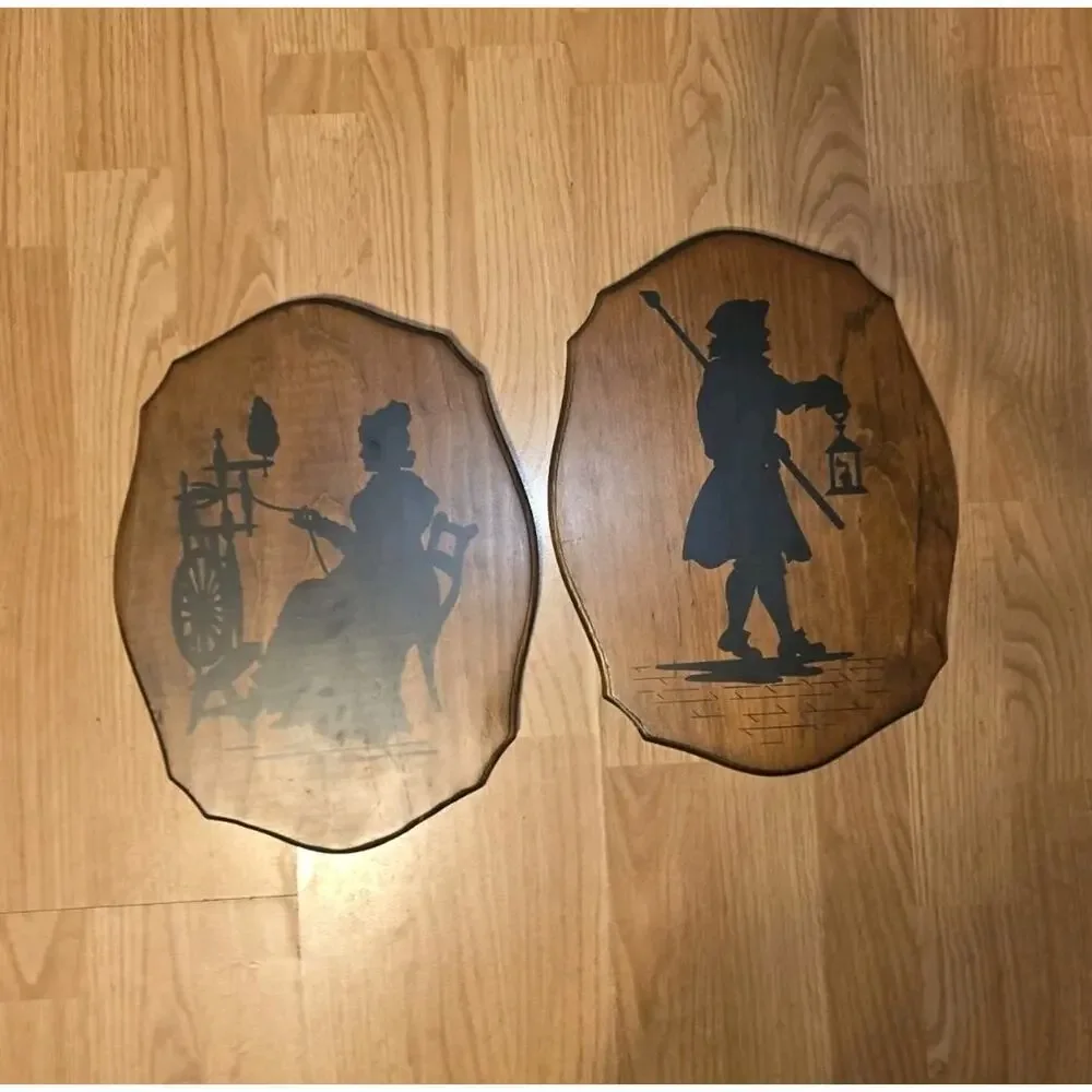 Vintage Wood Black Silhouette Couple Wall Hanging Plaques Farmhouse Rustic 13